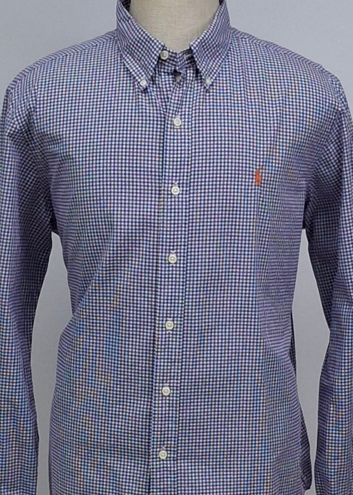 Camisa Polo Ralph Lauren 🏇🏼 con patrón de cuadros gingham morado y blanco Talla XL Entalle Regular