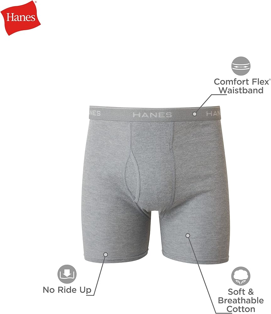 Paquete de 3 Calzoncillos tipo Boxer Hanes de Tela soft en color rojo, gris y celeste - en Talla XL