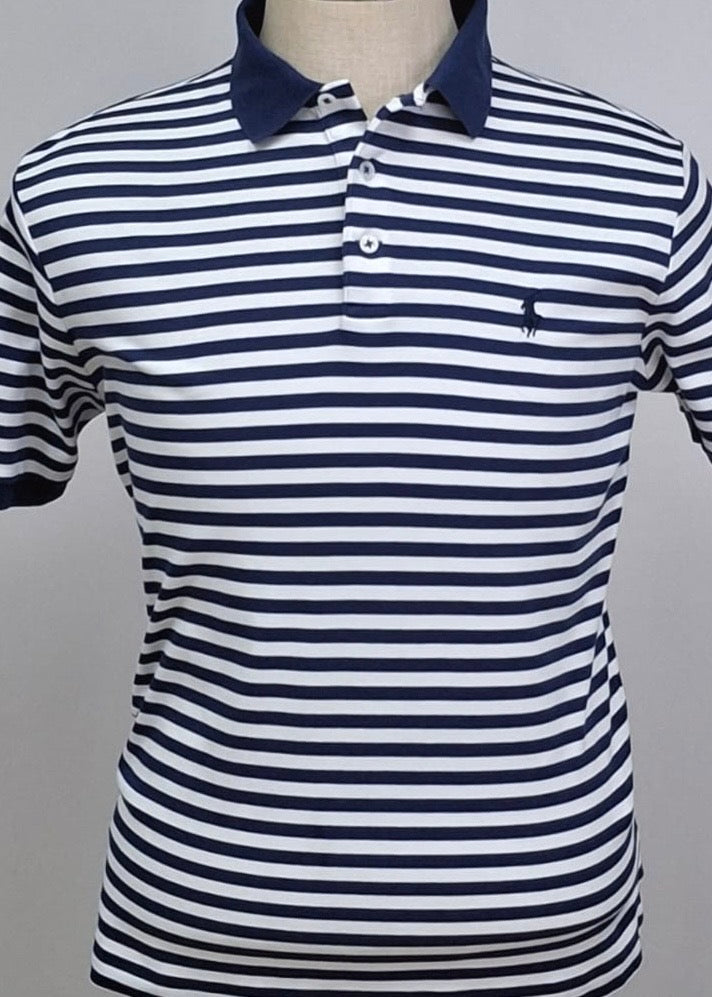 Camiseta Polo Ralph Lauren 🏇🏼 Color blanco con patrón de rayas color Azul navy Talla S Entalle Clásico