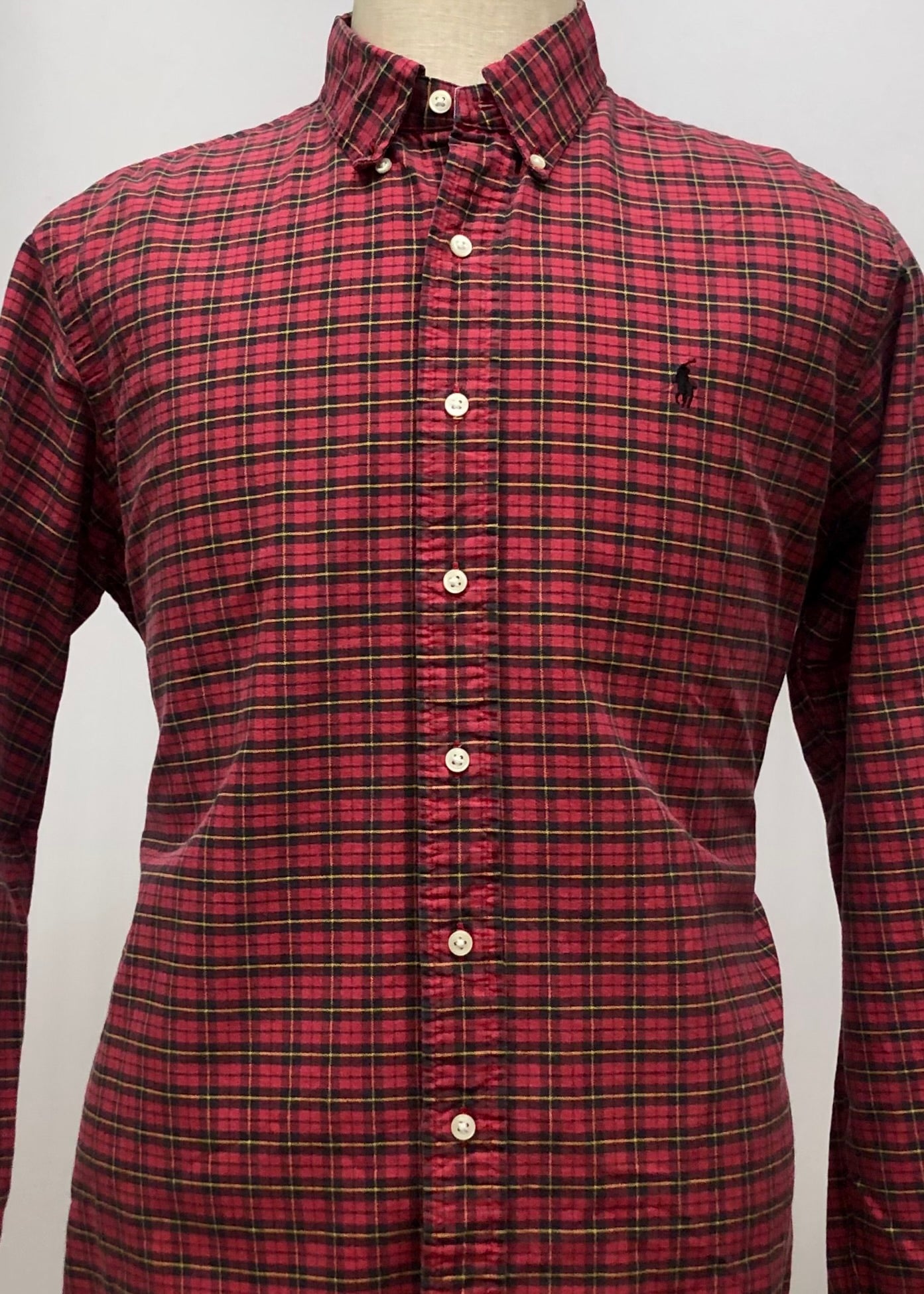 Camisa de botones Polo Ralph Lauren 🏇🏼 Oxford de cuadros gingham rojo, amarillo y negro Talla M Entalle Regular