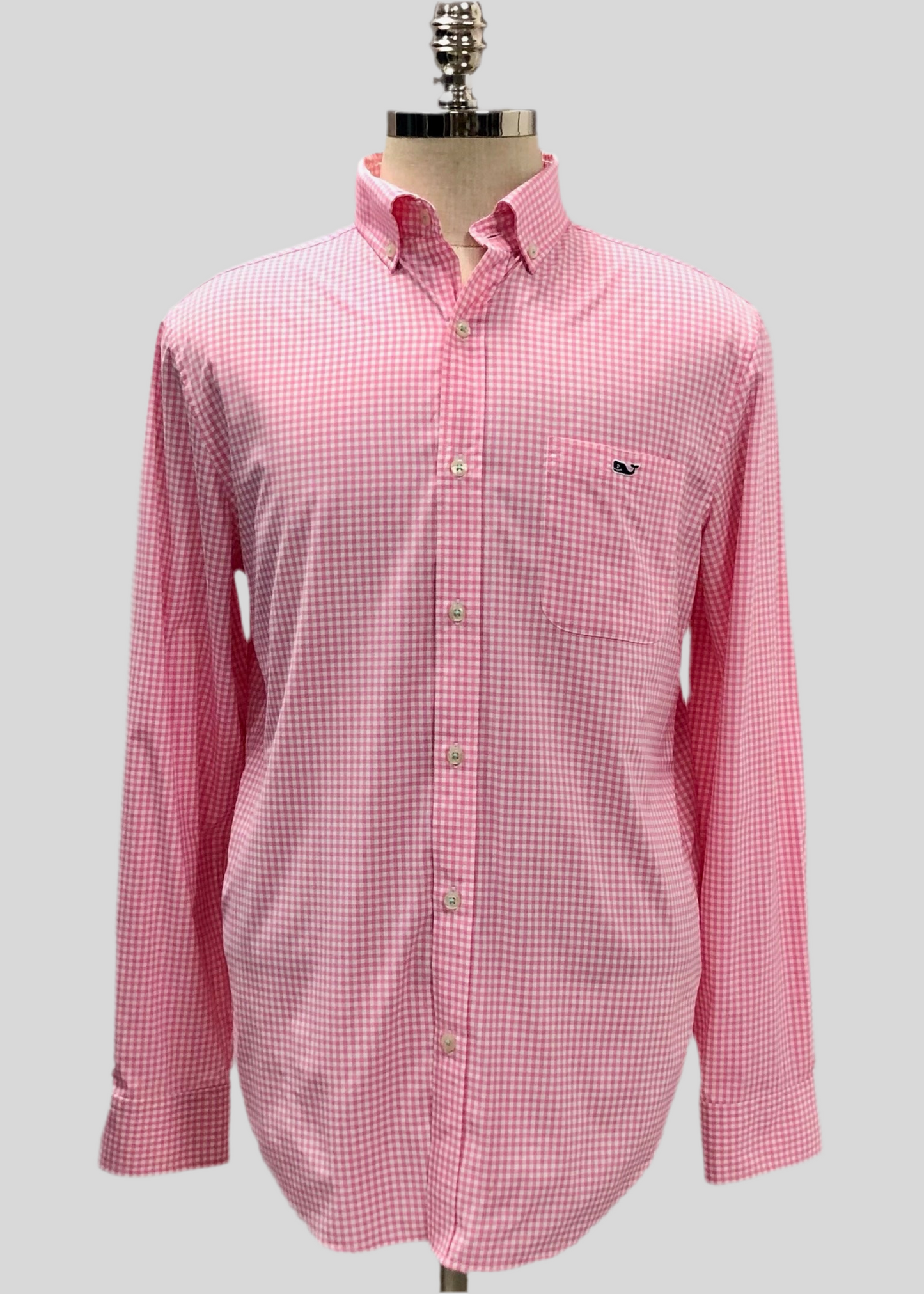 Camisa de botones Vineyard Vines 🐳 Performance de cuadros gingham en color rosado claro y blanco Talla M Entalle Clásico