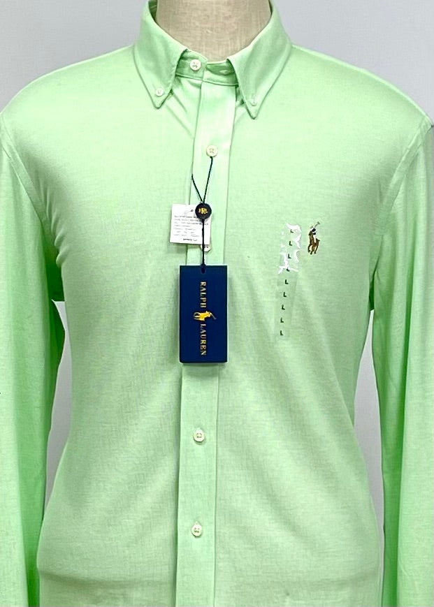 Camisa Polo Ralph Lauren 🏇🏼 Tela camiseta (Featherweight Mesh) en color verde Talla L Entalle Slim Fit