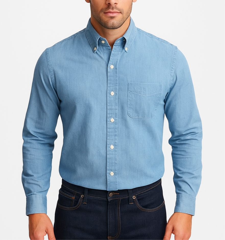 Camisa de botones Brooks Brothers 🐑 de jeans en color celeste Talla S Entalle Regular