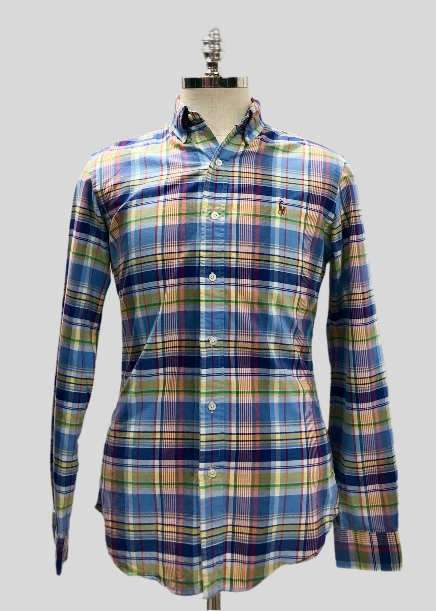 Camisa de botones Polo Ralph Lauren 🏇🏼 Oxford de cuadros tartán amarillo, celeste, azul y blanco Talla S Entalle Regular