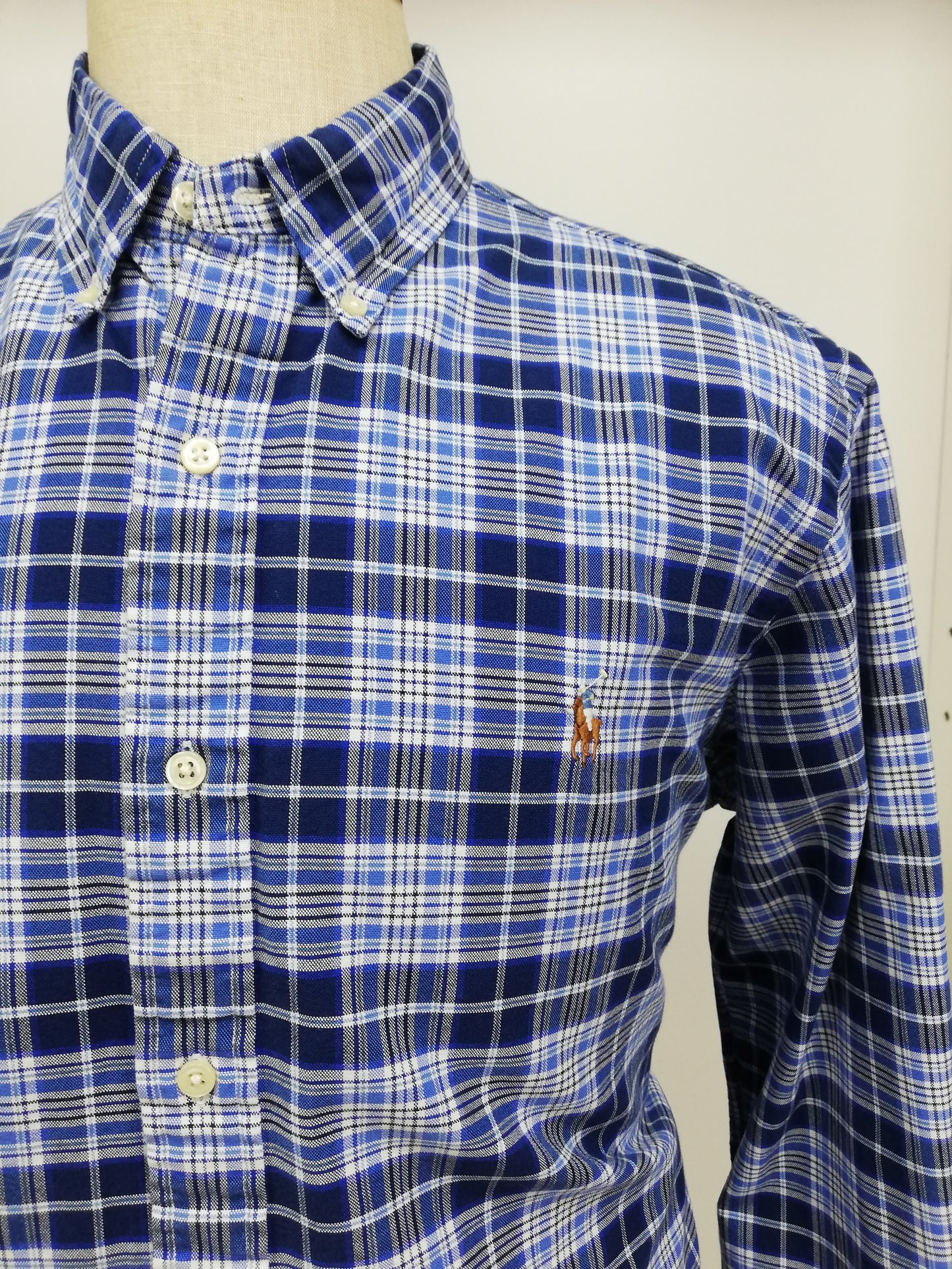 Camisa Polo Ralph Lauren 🏇🏼 Oxford de cuadros en color azul navy, azul y blanco Talla XL Entalle Clásico