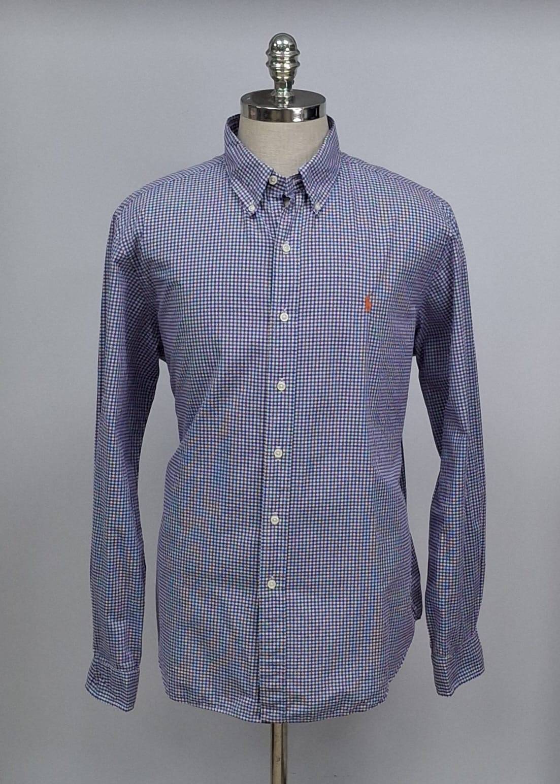 Camisa Polo Ralph Lauren 🏇🏼 con patrón de cuadros gingham morado y blanco Talla XL Entalle Regular