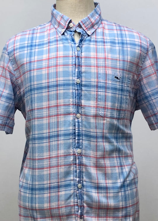 Camisa Vineyard Vines 🐳 con patrón de cuadros tartán en color rojo, azul y blanco Talla L Entalle Slim Fit
