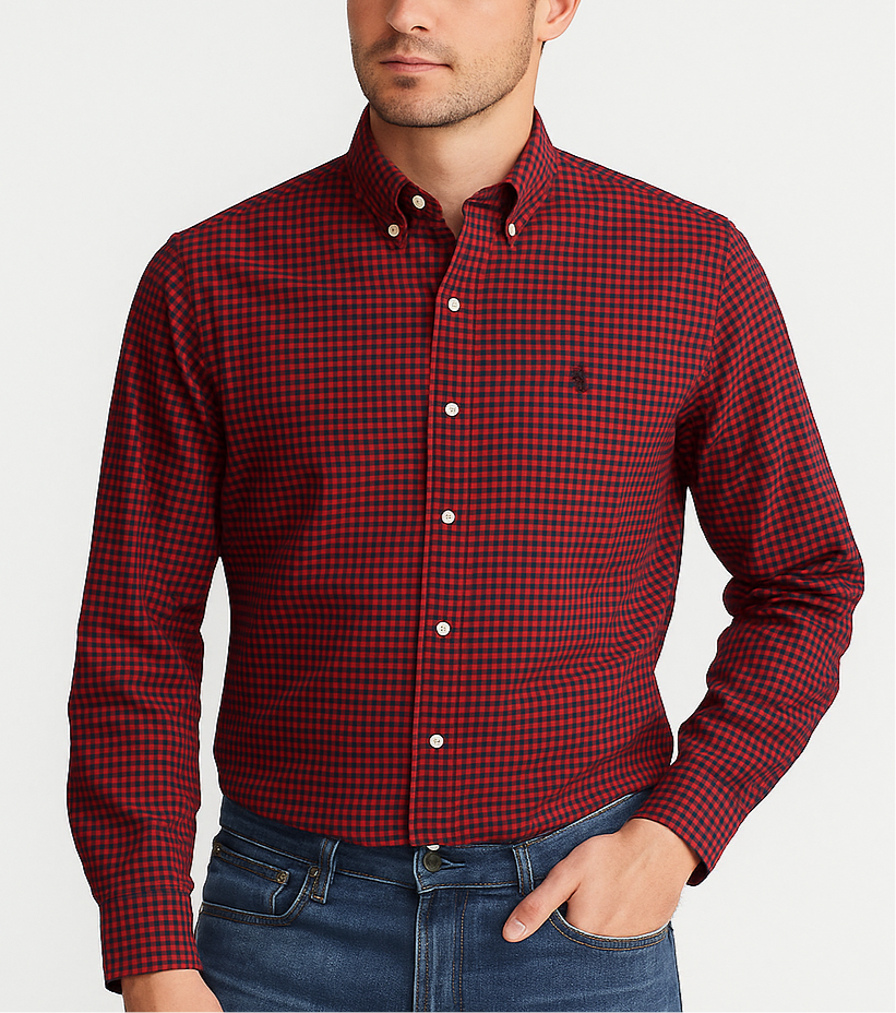 Camisa Polo Ralph Lauren 🏇🏼 con patron de cuadros gingham rojo y negro Talla L Entalle Regular