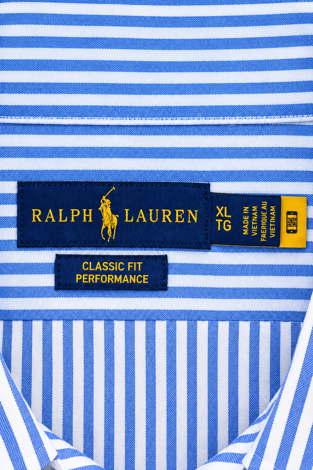 Camisa Polo Ralph Lauren 🏇🏼 color blanco con patrón de rayas en azul Talla XL Entalle Clásico