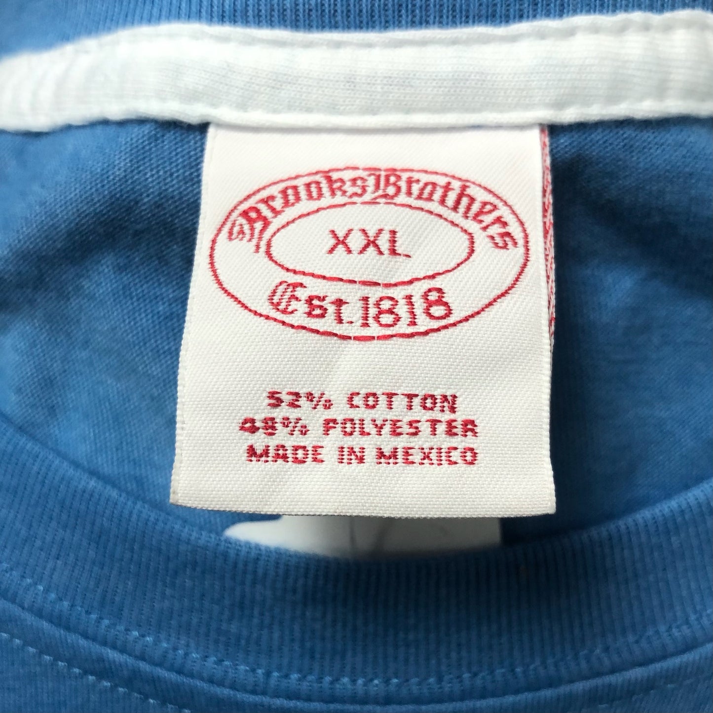 Camiseta cuello redondo Brooks Brothers 🐑 color celeste y diseño de logo universitario Talla XXL (ver descripción)