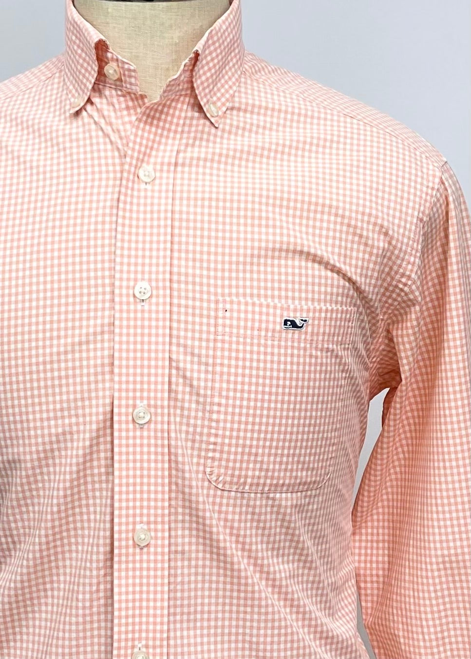 Camisa de botones Vineyard Vines 🐳 de cuadros en color naranja claro y blanco Talla M Entalle Regular