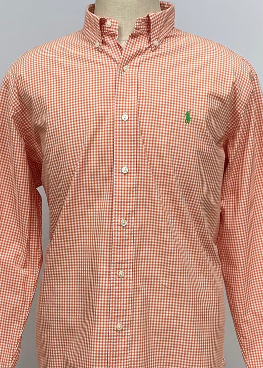 Camisa Polo Ralph Lauren 🏇🏼 con patron de cuadros gingham naranja y blanco Talla XL Entalle Clásico