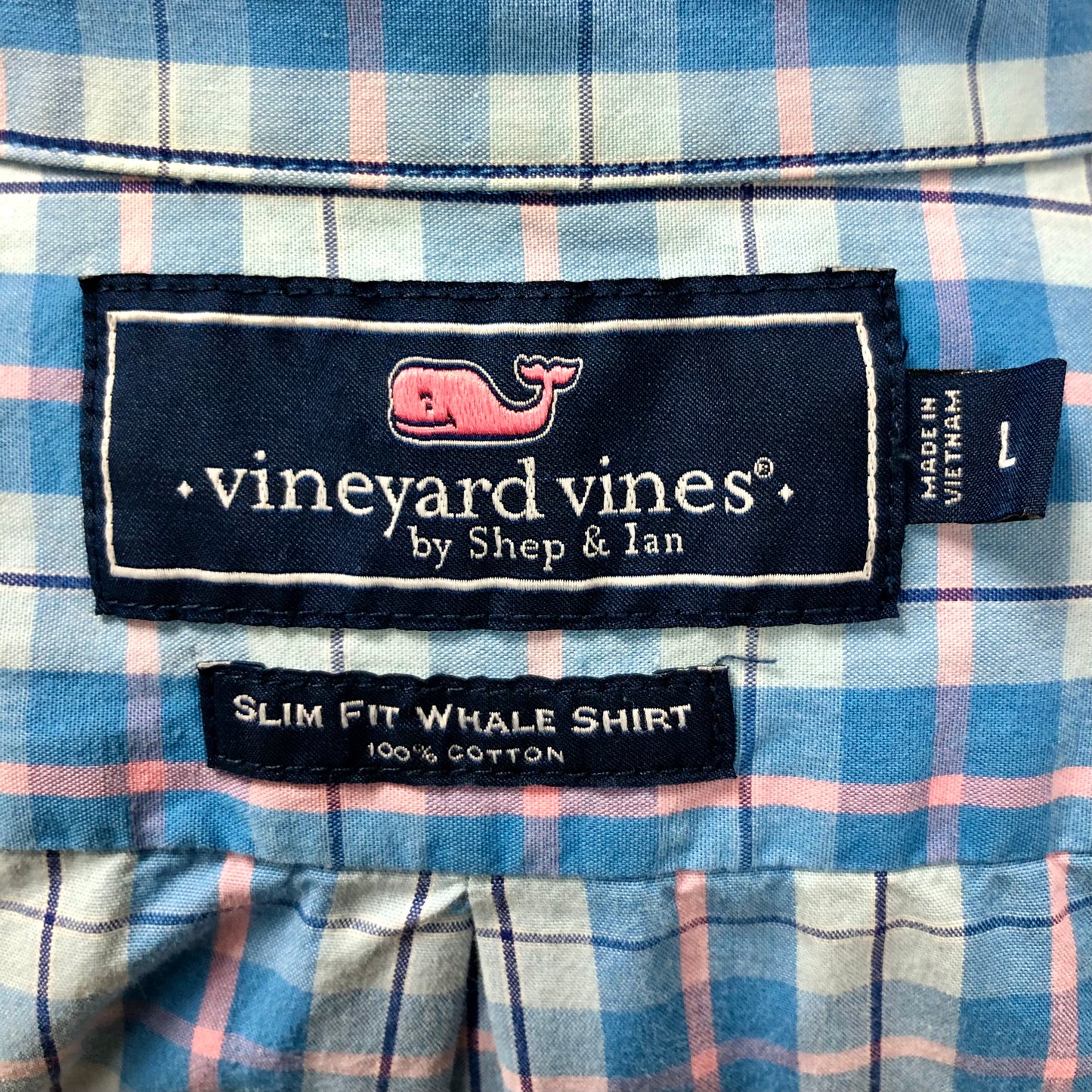 Camisa de botones Vineyard Vines 🐳 color celeste de cuadros en color azul y rosado Talla L Entalle Slim Fit