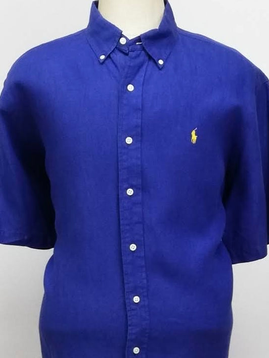 Camisa Polo Ralph Lauren 🏇🏼 de Lino en color azul intenso Talla XXL Entalle Clásico