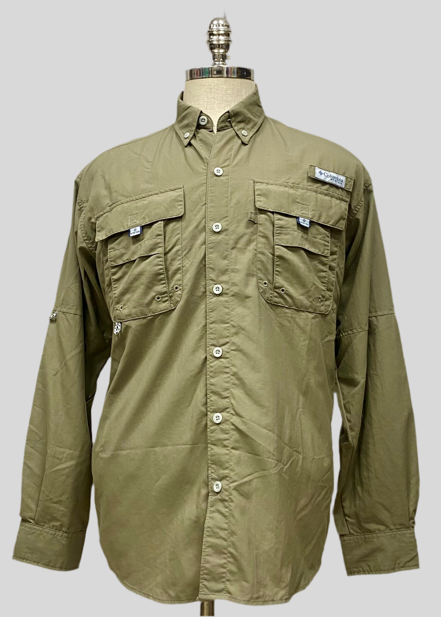 Camisa Columbia 🔹color verde oliva con Omni Shade Manga larga Talla S