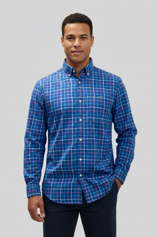 Camisa Vineyard Vines 🐳 color azul de cuadros en color rojo, turquesa y blanco Talla M Entalle Regular
