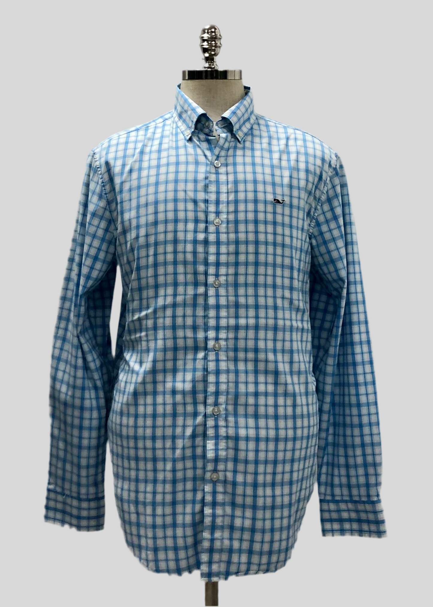 Camisa de botones Vineyard Vines 🐳 color blanco con patrón de cuadros en color rosado y celeste Talla L Entalle Regular