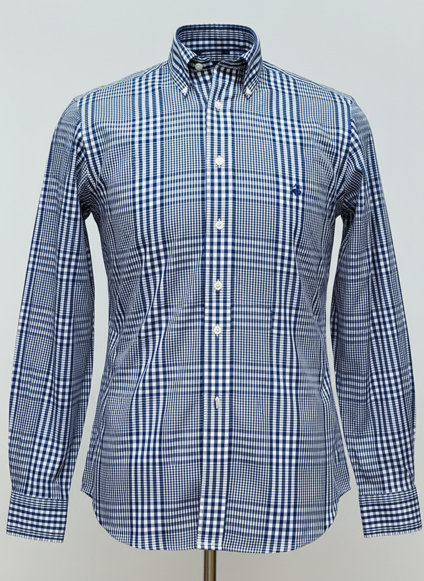 Camisa Brooks Brothers 🐑 color blanco con cuadros en azul Talla S Entalle Regular