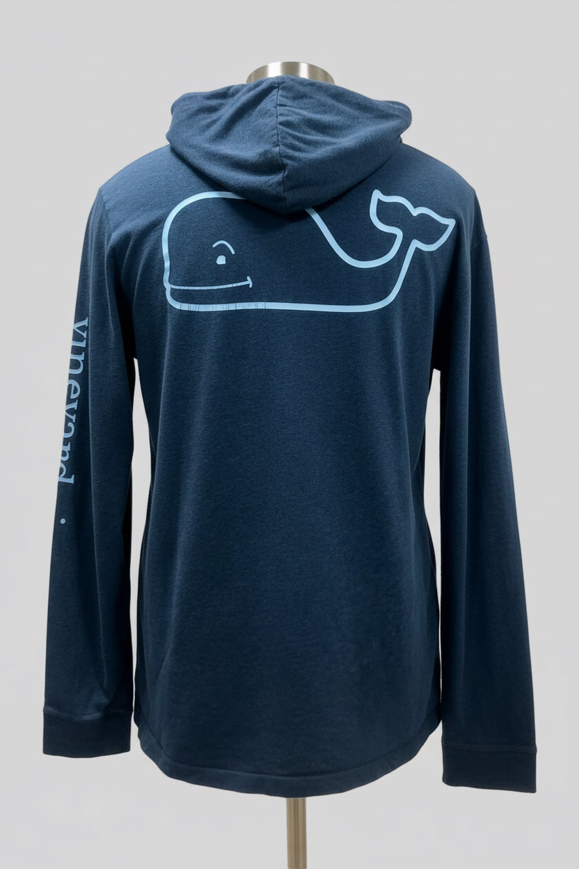Camiseta con capucha Vineyard Vines 🐳 color azul grisáceo con Diseño de Ballena en celeste Talla L (ver descripción)