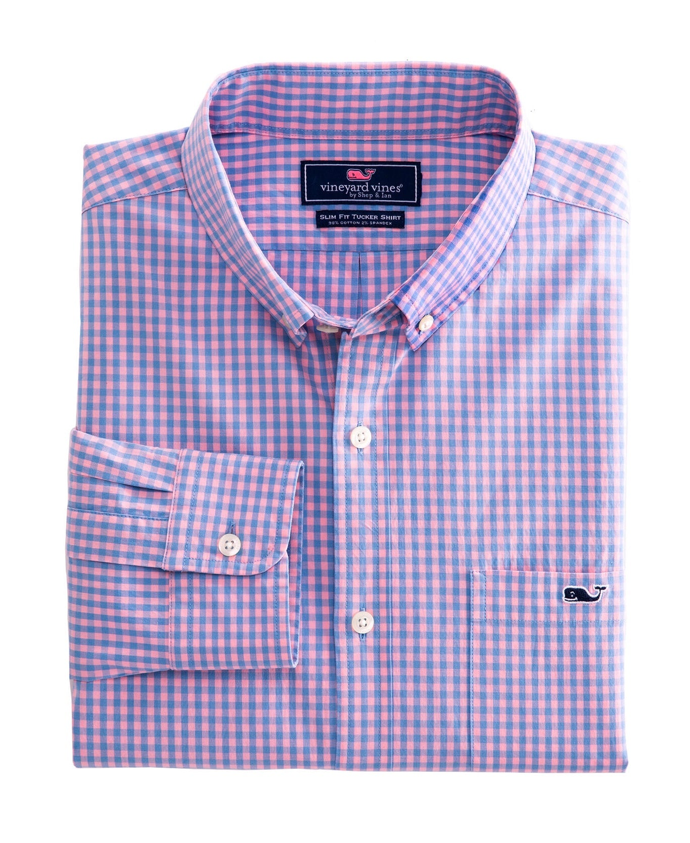 Camisa de botones Vineyard Vines 🐳 con patrón de cuadros en color rosado y celeste Talla S Entalle Slim Fit