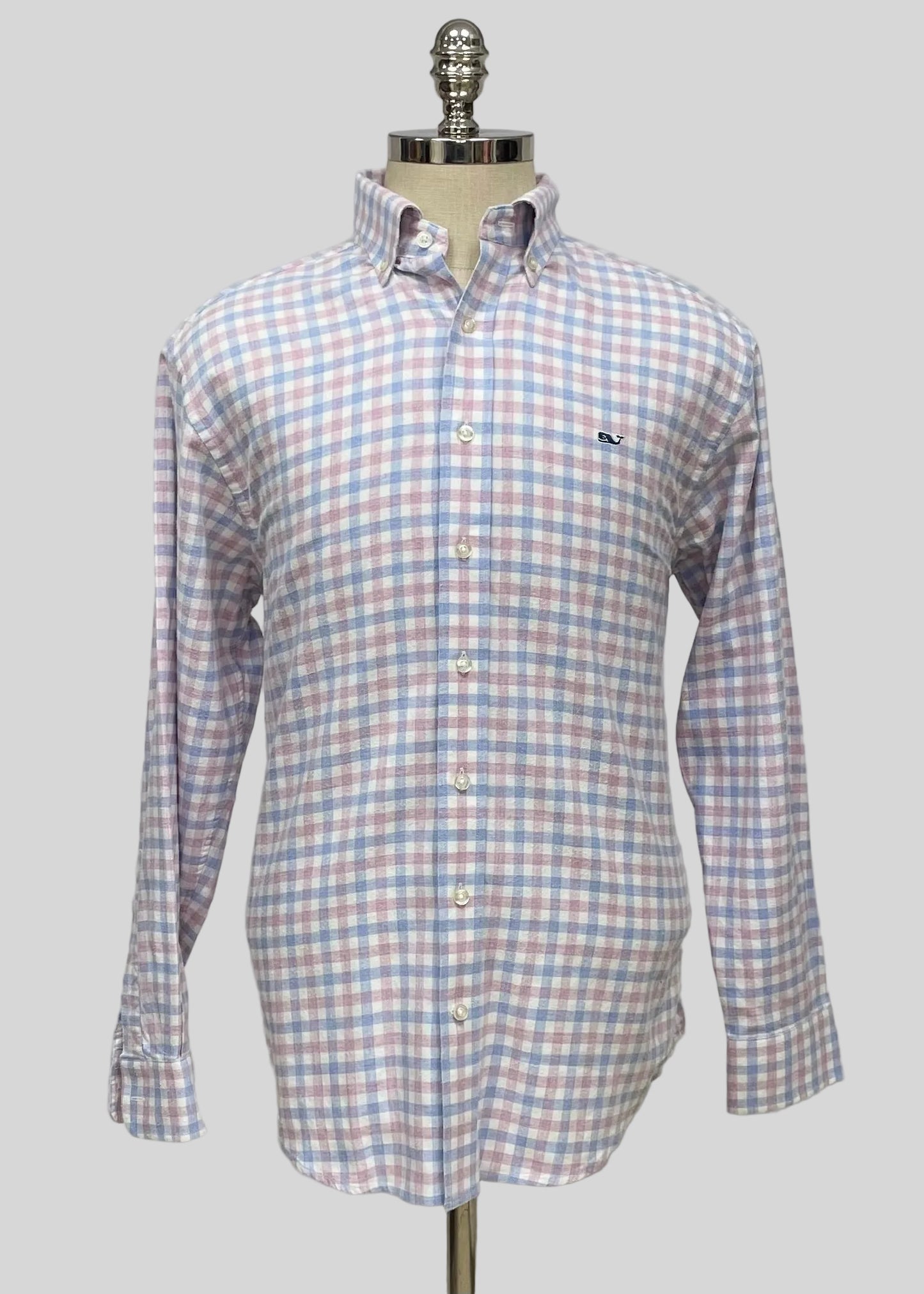 Camisa de botones Vineyard Vines 🐳 color blanco de cuadros en color celeste y rosado Talla L Entalle Regular