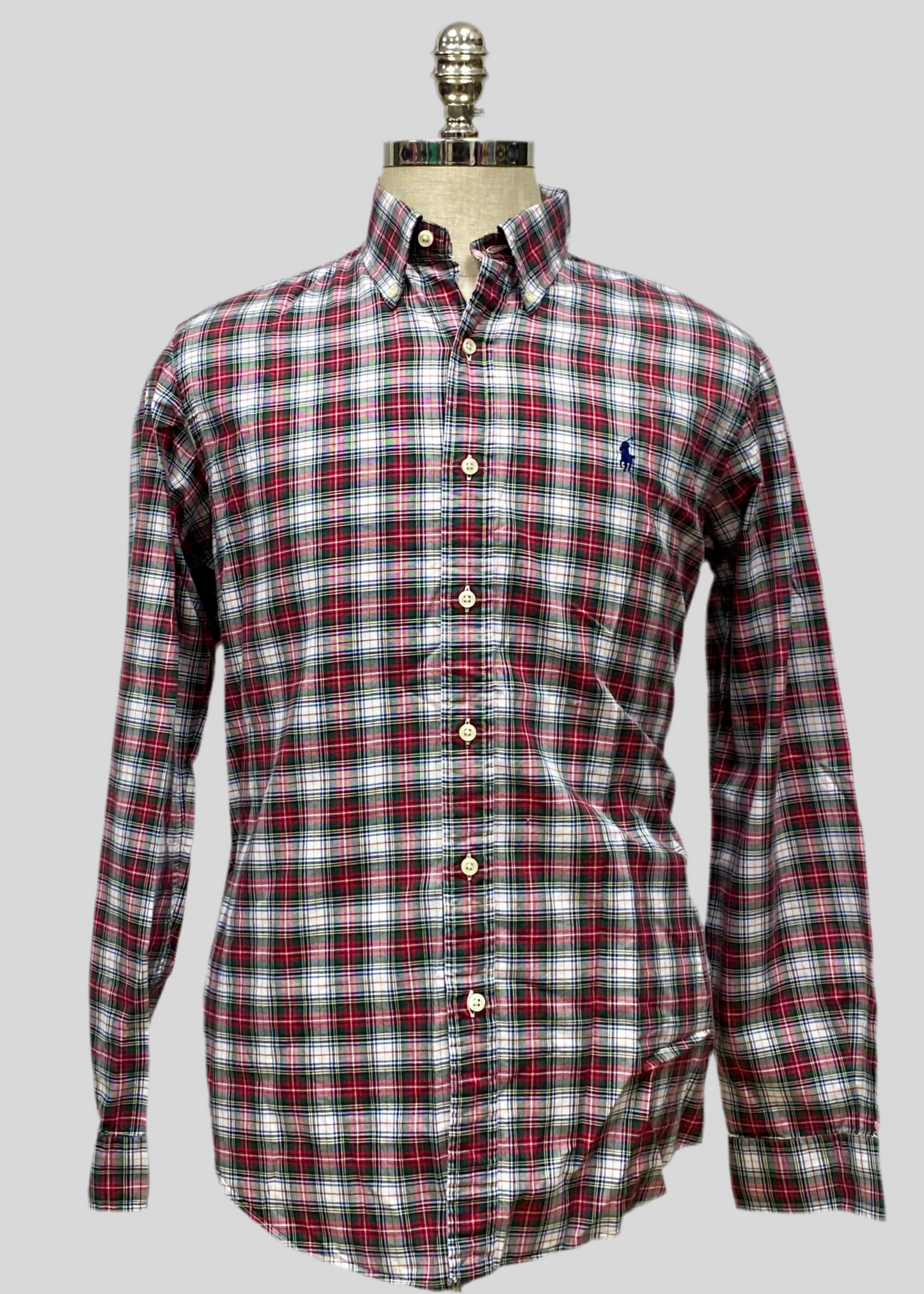 Camisa Polo Ralph Lauren 🏇🏼 con patron de cuadros tartán rojo, verde oscuro y blanco Talla M Entalle Custom Fit
