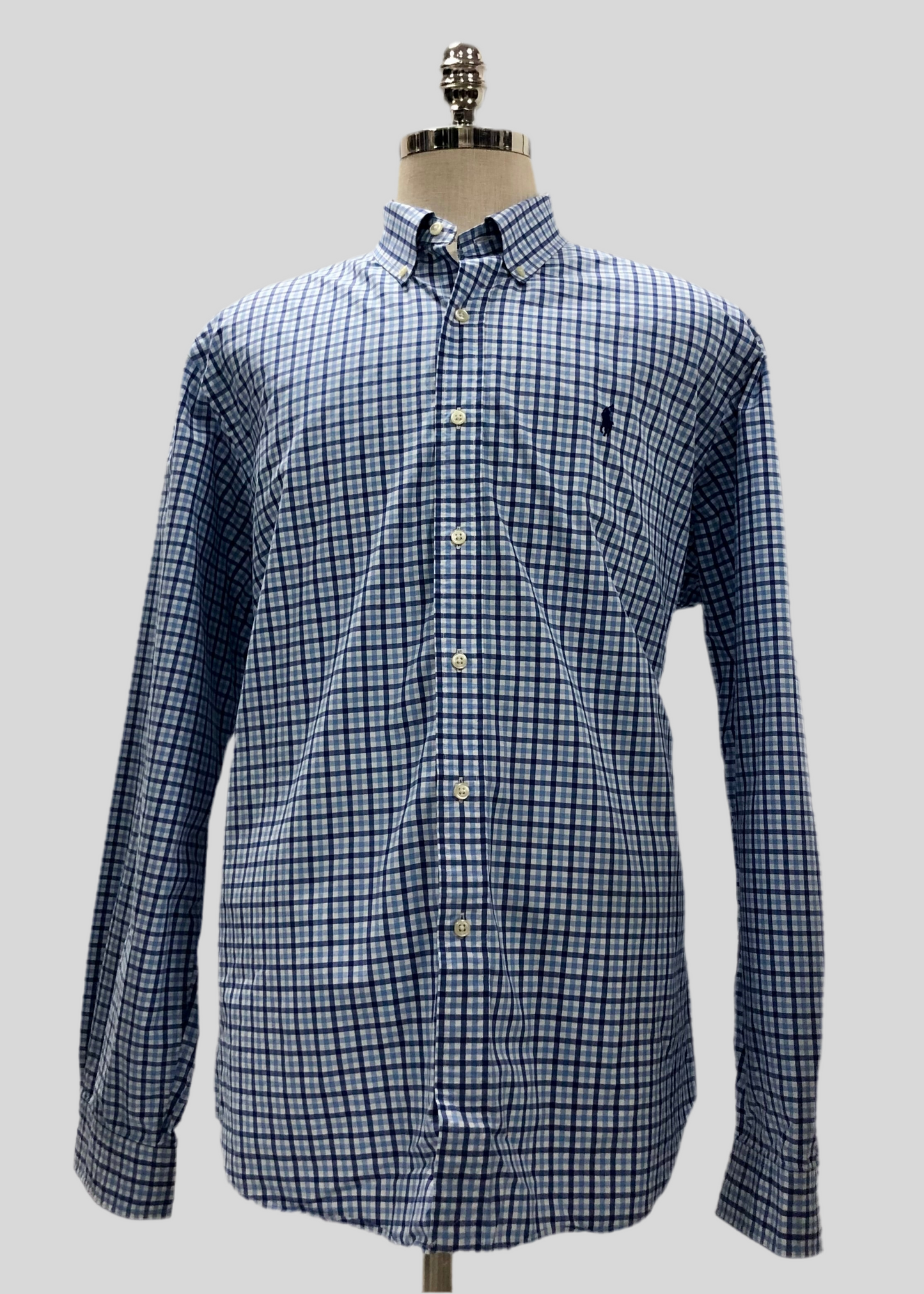 Camisa Polo Ralph Lauren 🏇🏼 Oxford color blanco con patron de cuadros en celeste y azul navy Talla XXL Entalle Regular