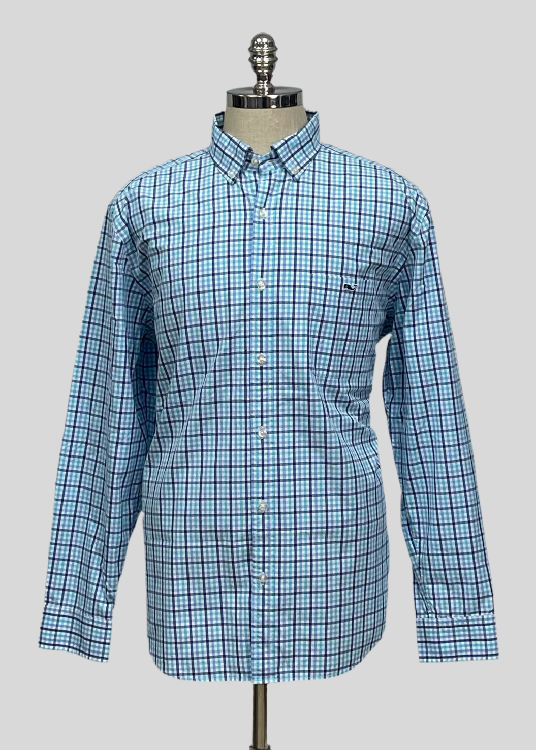 Camisa de botones Vineyard Vines 🐳 color blanco de cuadros en color turquesa y azul Talla XL Entalle Clasico