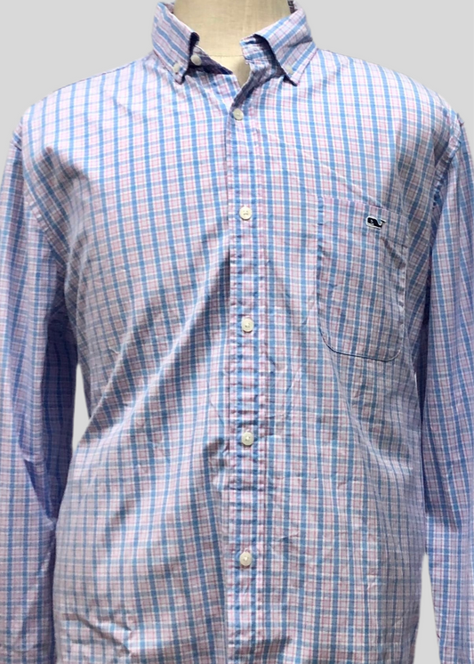 Camisa de botones Vineyard Vines 🐳 de cuadros en color rosado, celeste y blanco Talla XL Entalle Clasico