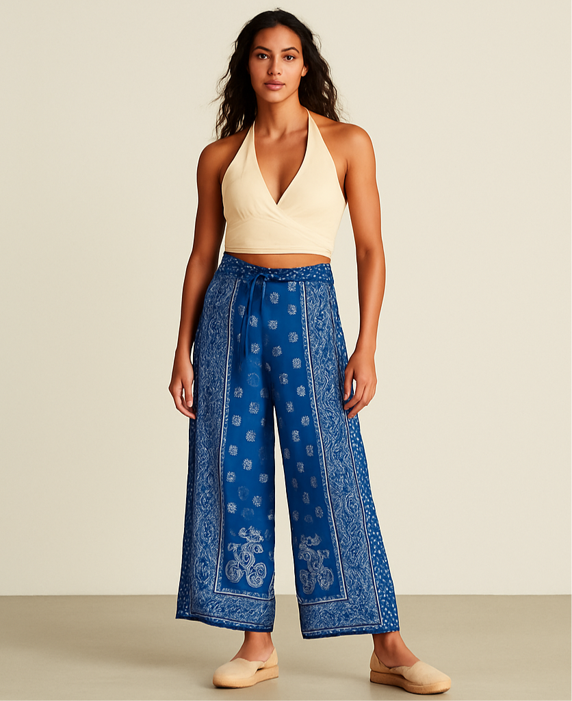 Pantalón de mujer playero Polo Ralph Lauren 🏇🏼 en color azul con diseño en color blanco Talla S