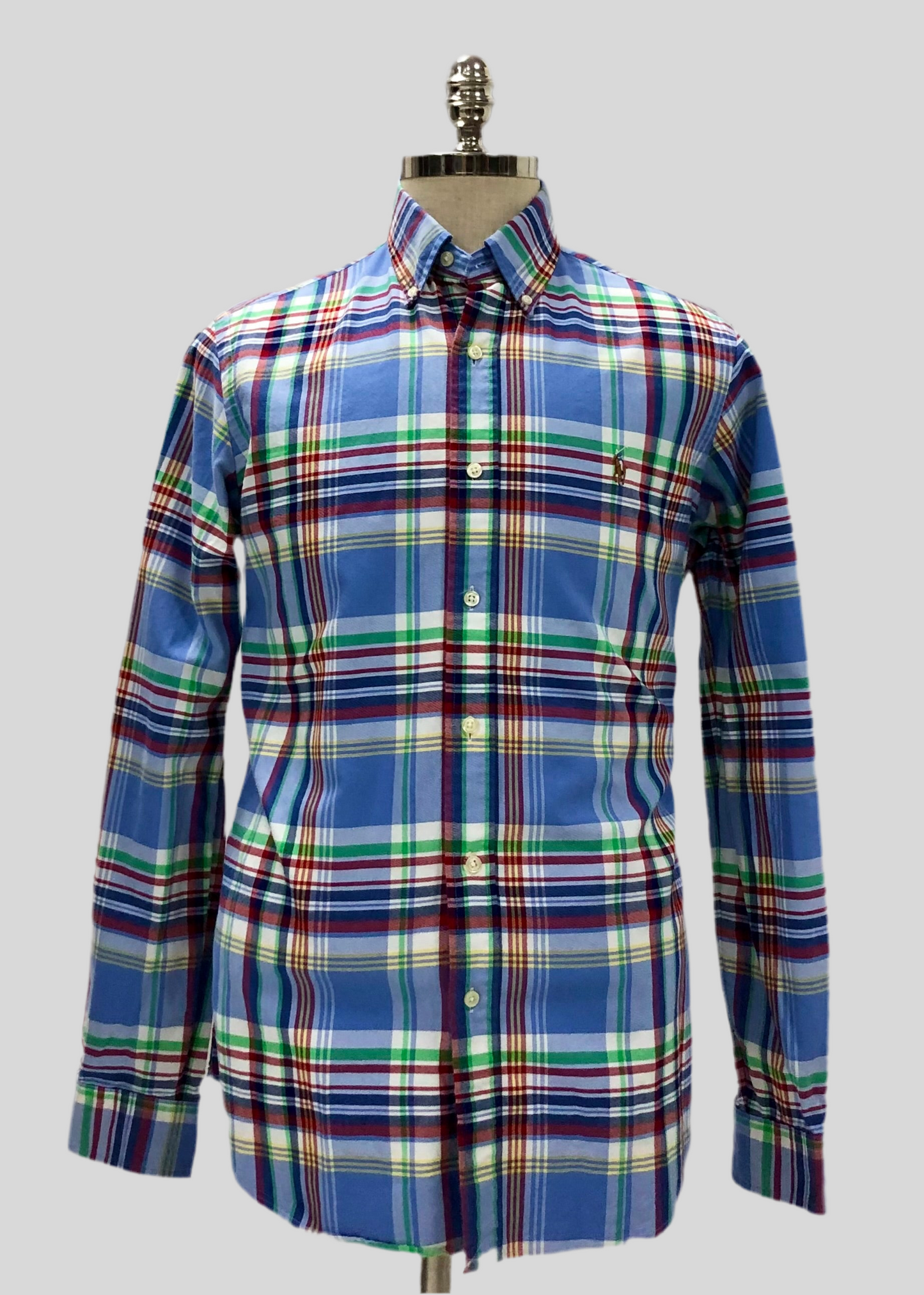 Camisa Polo Ralph Lauren 🏇🏼 Oxford de cuadros tartán en color celeste, verde y rojo Talla M Entalle Clásico