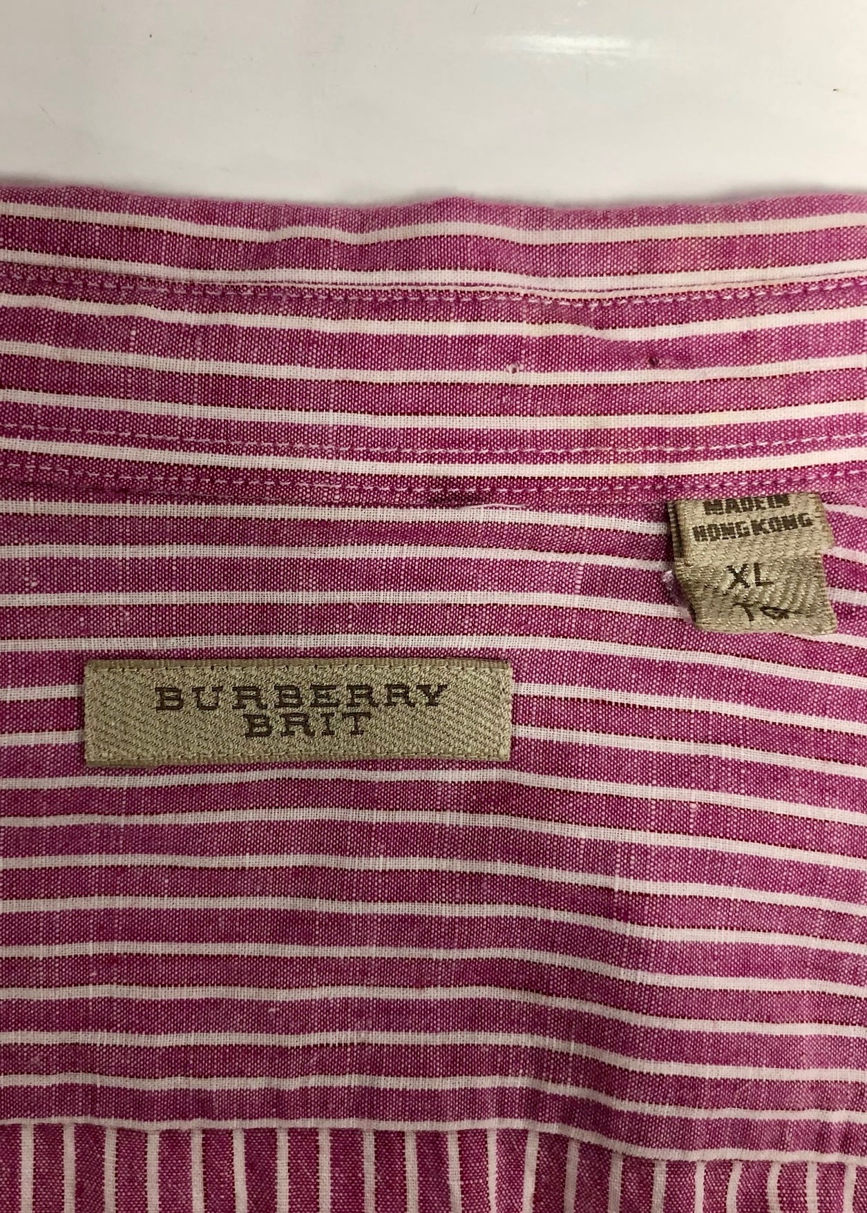Camisa de botones Burberry 🇬🇧 de Lino de rayas en color rosado y blanco Talla XL Entalle Regular