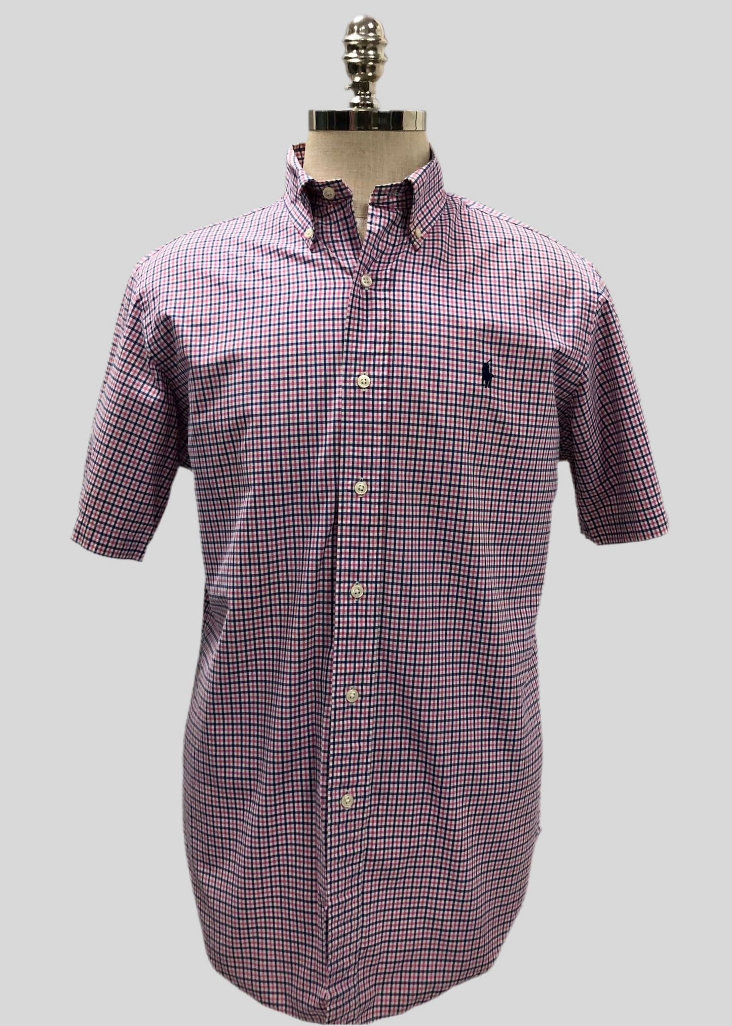 Camisa de botones Polo Ralph Lauren 🏇🏼 color blanco con patrón de cuadros azul navy y rosado Talla M Entalle Clásico