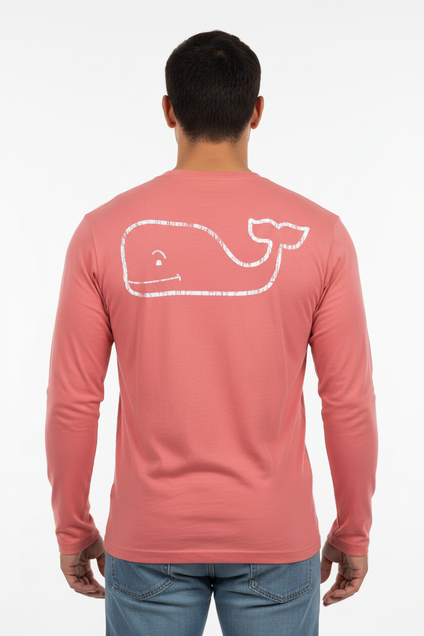 Camiseta de bolsillo Vineyard Vines 🐳 color rosado con Diseño de ballena en blanco Talla S