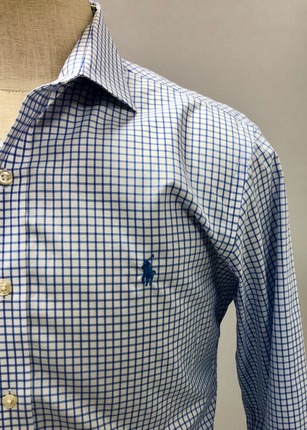 Camisa de botones Polo Ralph Lauren 🏇🏼 Color blanco de cuadros en azul Talla L Entalle Slim Fit