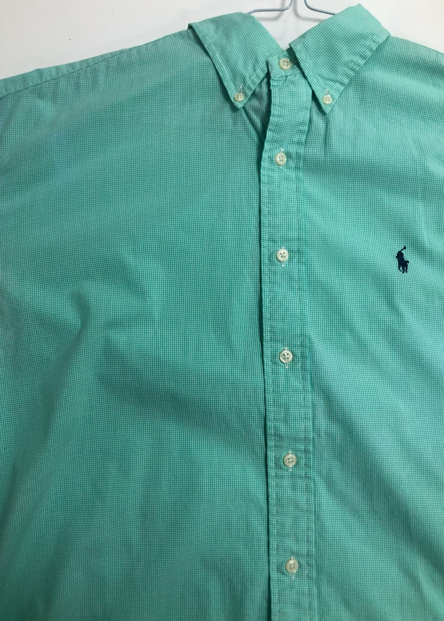 Camisa Polo Ralph Lauren 🏇🏼 de cuadros finos en verde y blanco Talla XL Entalle Regular (ver descripción)