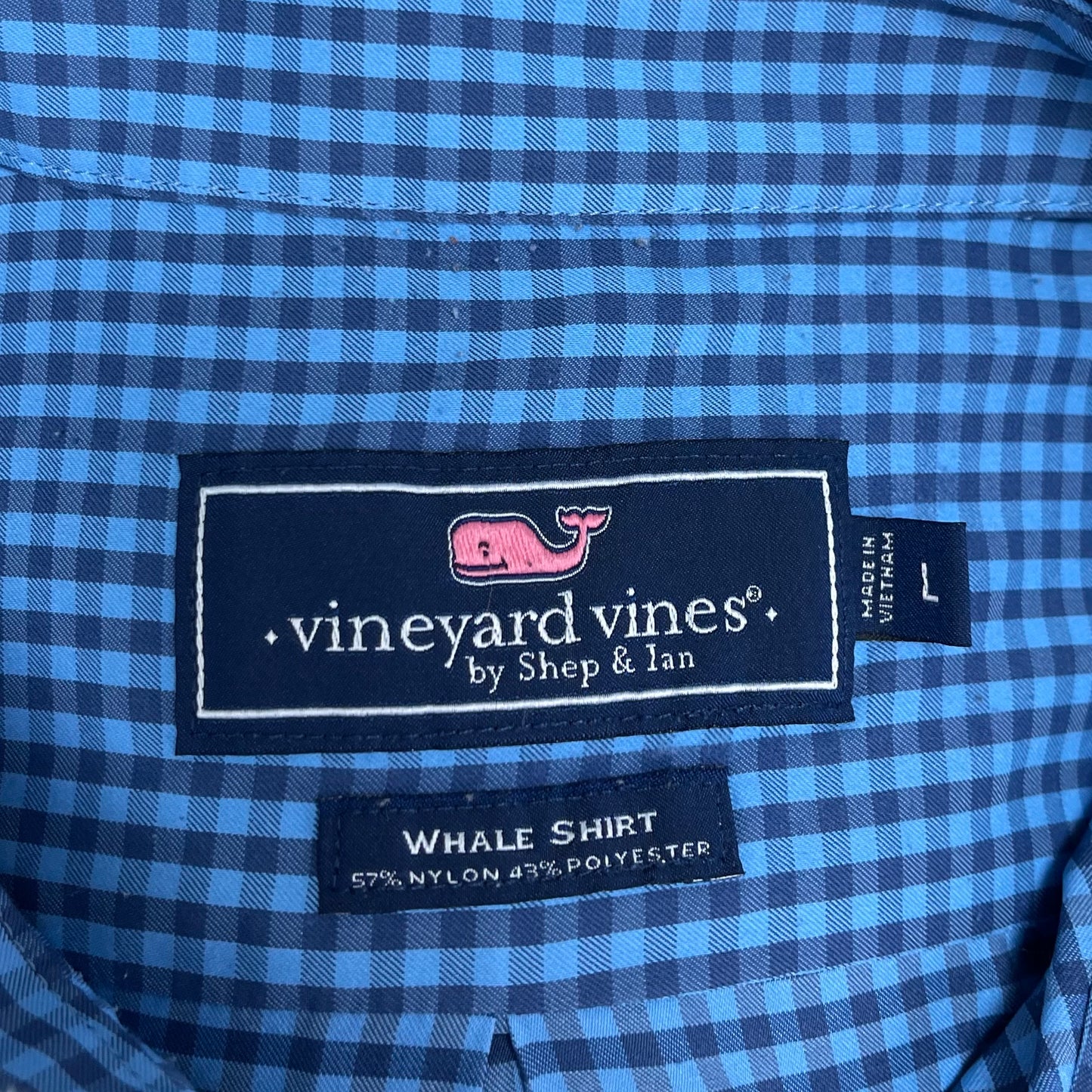 Camisa de botones Vineyard Vines 🐳 Performance de cuadros gingham en color celeste y azul navy Talla L Entalle Regular