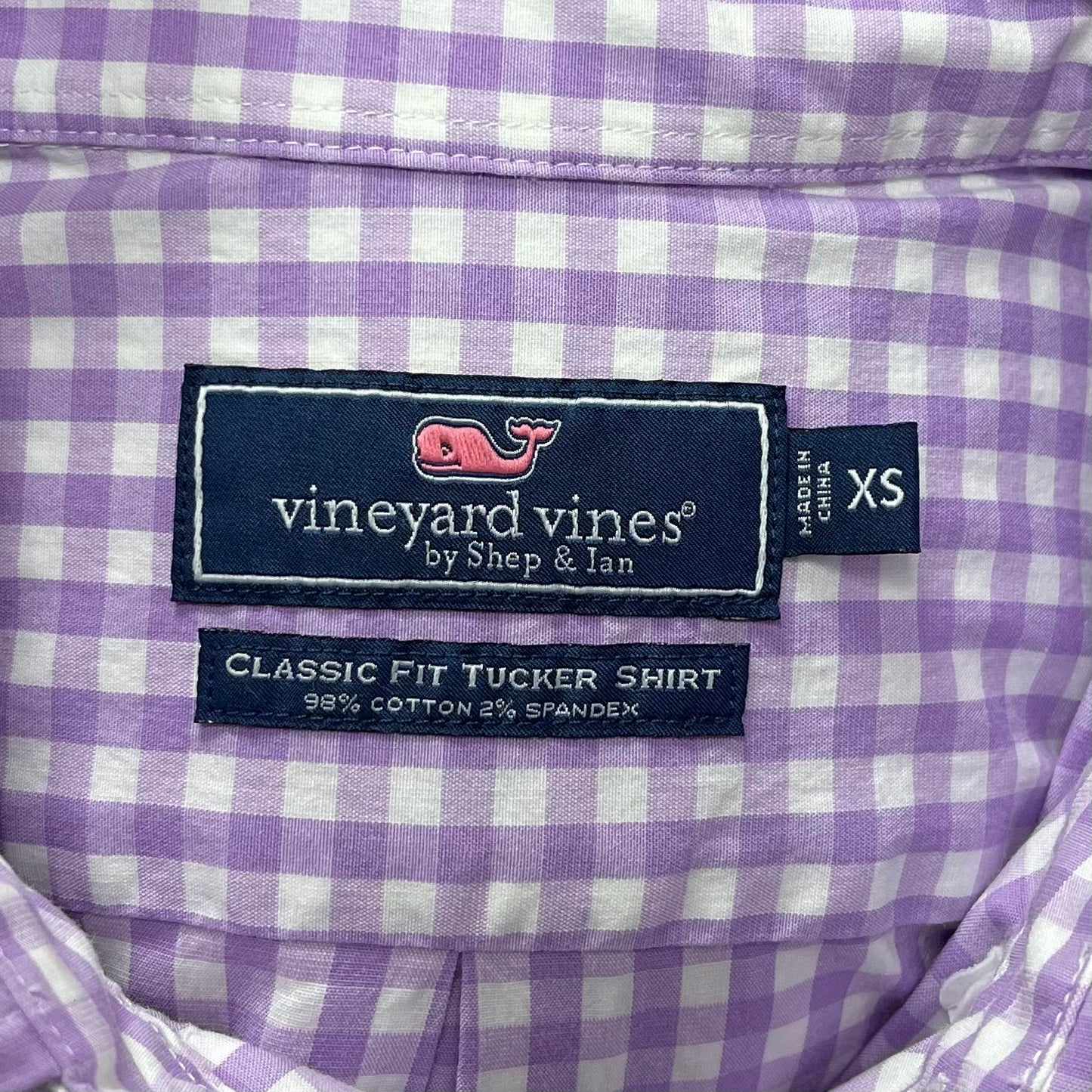 Camisa Vineyard Vines 🐳 de cuadros gingham en color lila y blanco Talla XS Entalle Clasico