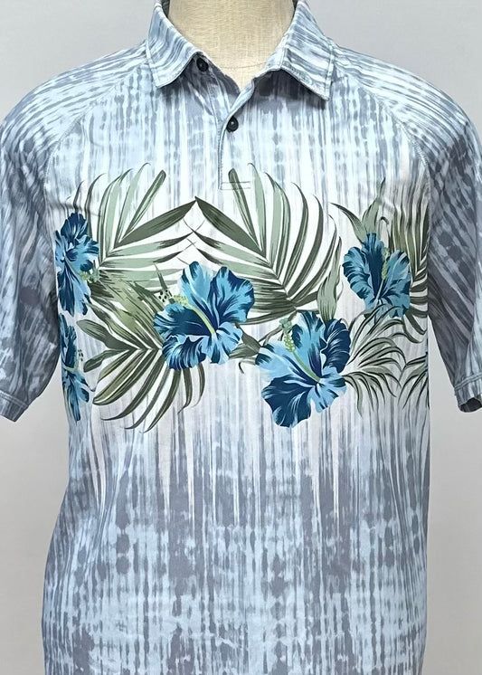 Camiseta Polo Tommy Bahama 🐬 color gris y blanco con diseño floral Talla L Entalle Regular