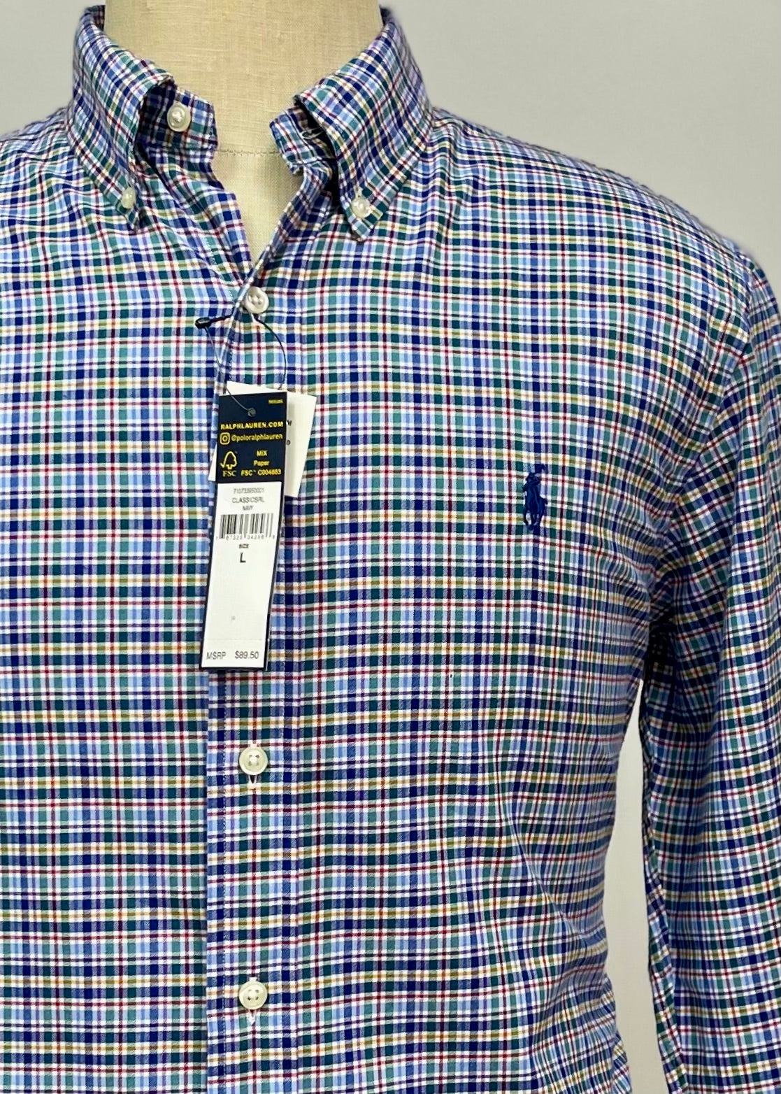 Camisa Polo Ralph Lauren 🏇🏼 con patrón de cuadros multicolor Talla L Entalle Slim Fit