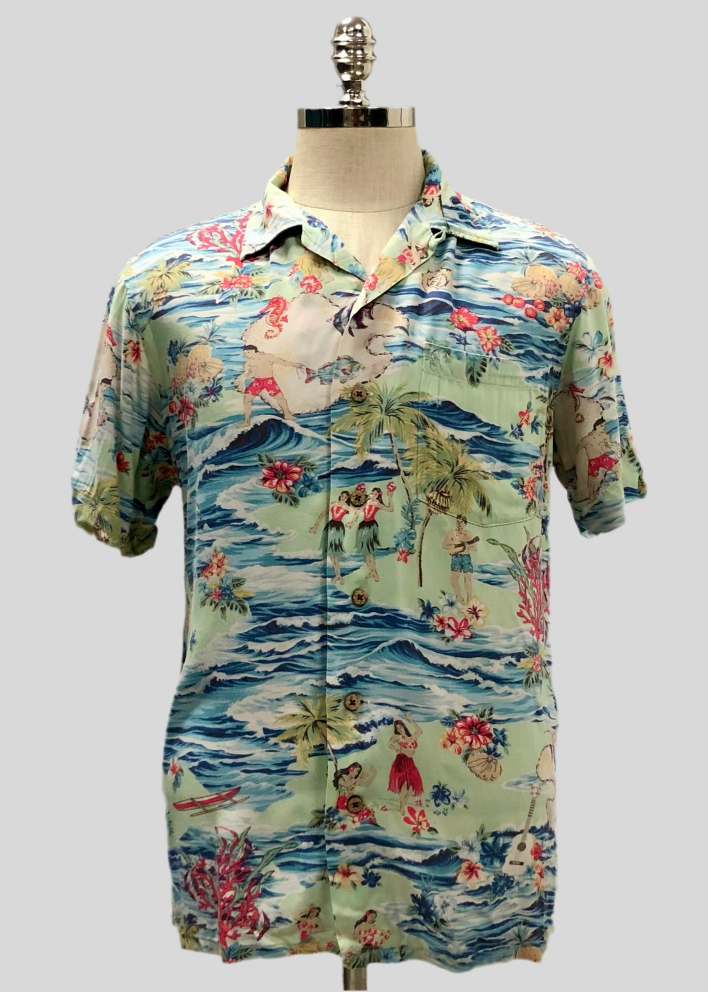 Camisa de botones Polo Ralph Lauren 🏇🏼 color verde claro con diseño hawaiano Talla M Entalle Regular