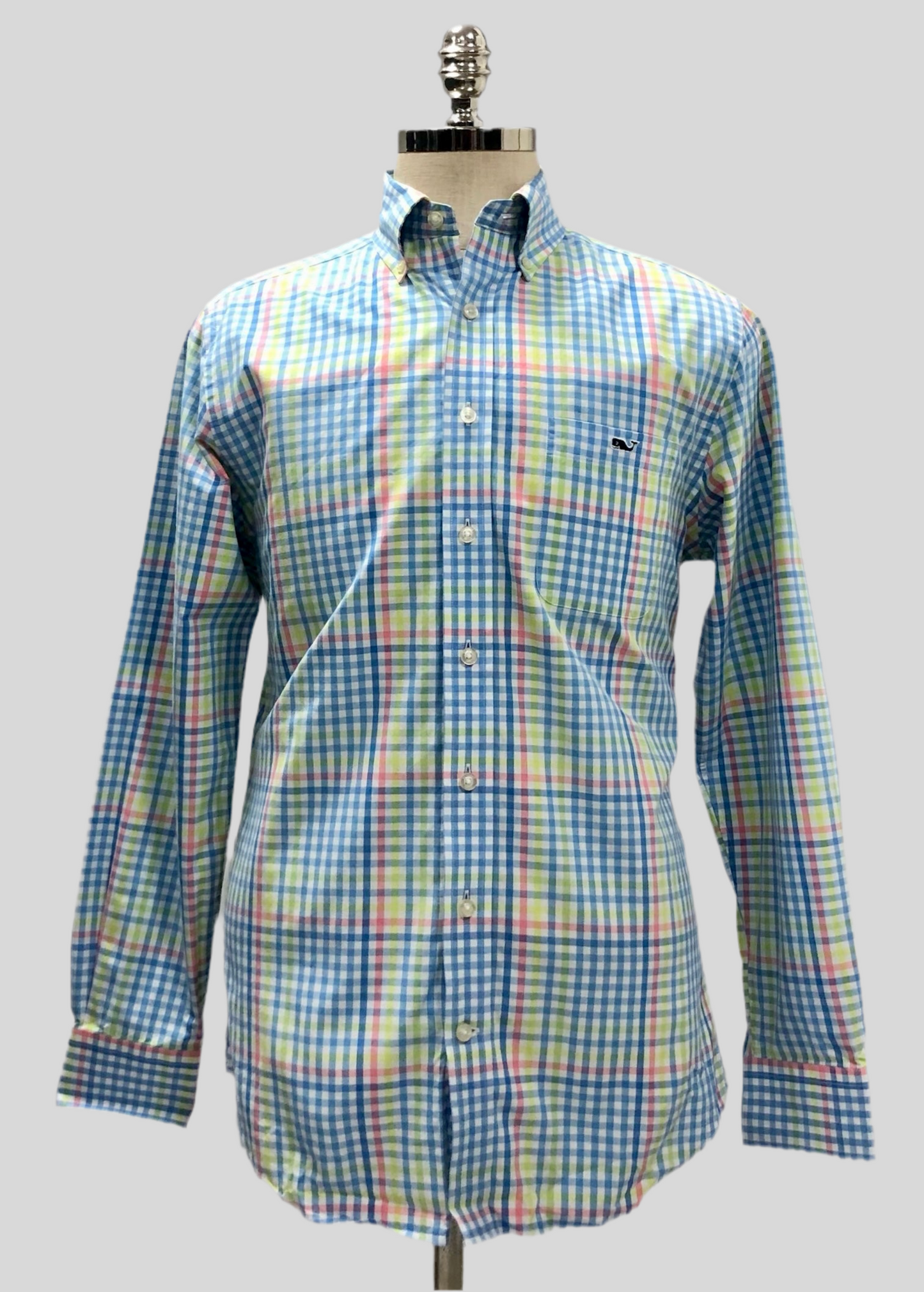 Camisa de botones Vineyard Vines 🐳 color blanco de cuadros en color rosado, verde y celeste Talla M Entalle Slim Fit