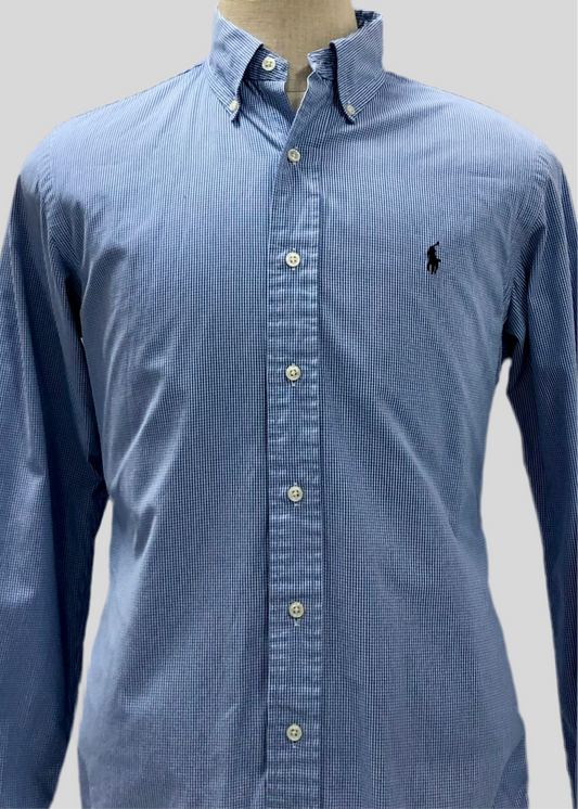 Camisa Polo Ralph Lauren 🏇🏼 con patron de cuadros finos azul y blanco Talla M Entalle Custom Fit