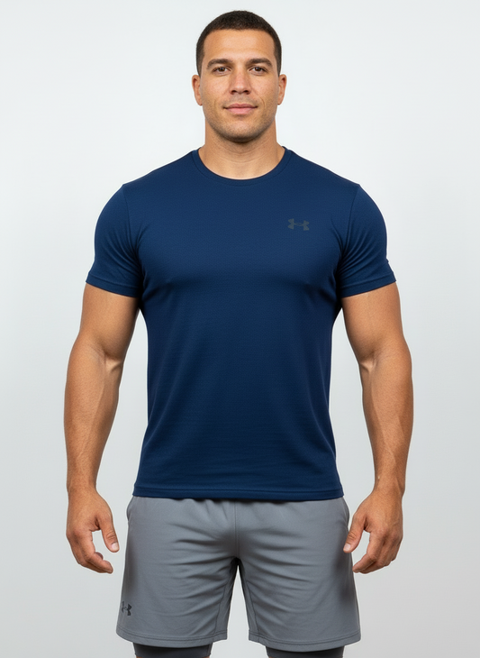 Camiseta de entrenamiento cuello redondo Under Armour 🏋🏽 color azul oscuro manga corta Talla M