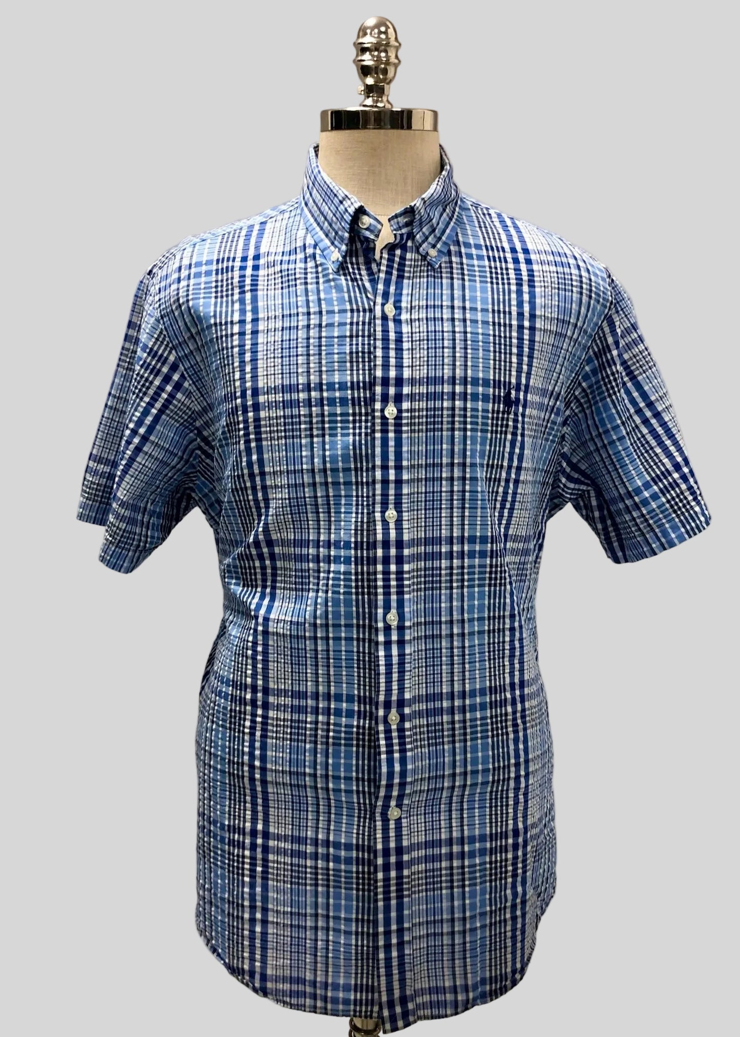 Camisa de botones Polo Ralph Lauren 🏇🏼 Seersucker de cuadros en azul, celeste y blanco Talla XL Entalle Regular