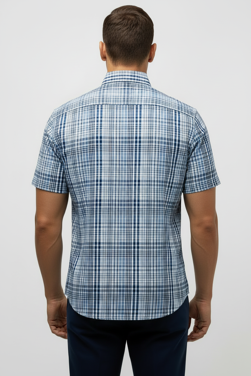 Camisa de botones Polo Ralph Lauren 🏇🏼 Seersucker de cuadros en azul, celeste y blanco Talla XL Entalle Regular
