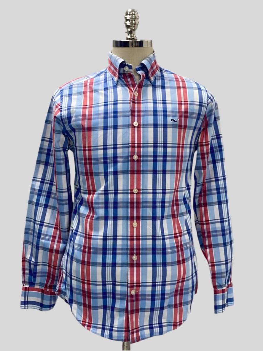 Camisa de botones Vineyard Vines 🐳 de cuadros en color rojo, azul y blanco Talla M Entalle Slim Fit