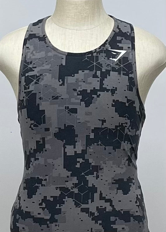 Camiseta de entrenamiento sin mangas Gymshark 🏋🏽 con diseño en gris y negro con logo en blanco Talla L