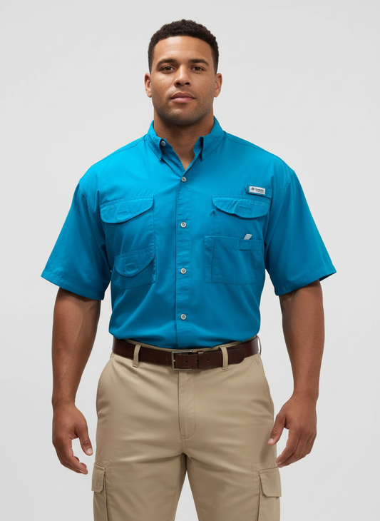 Camisa Columbia 🔹Modelo PFG Bonehead Color Azul Manga corta Talla XL