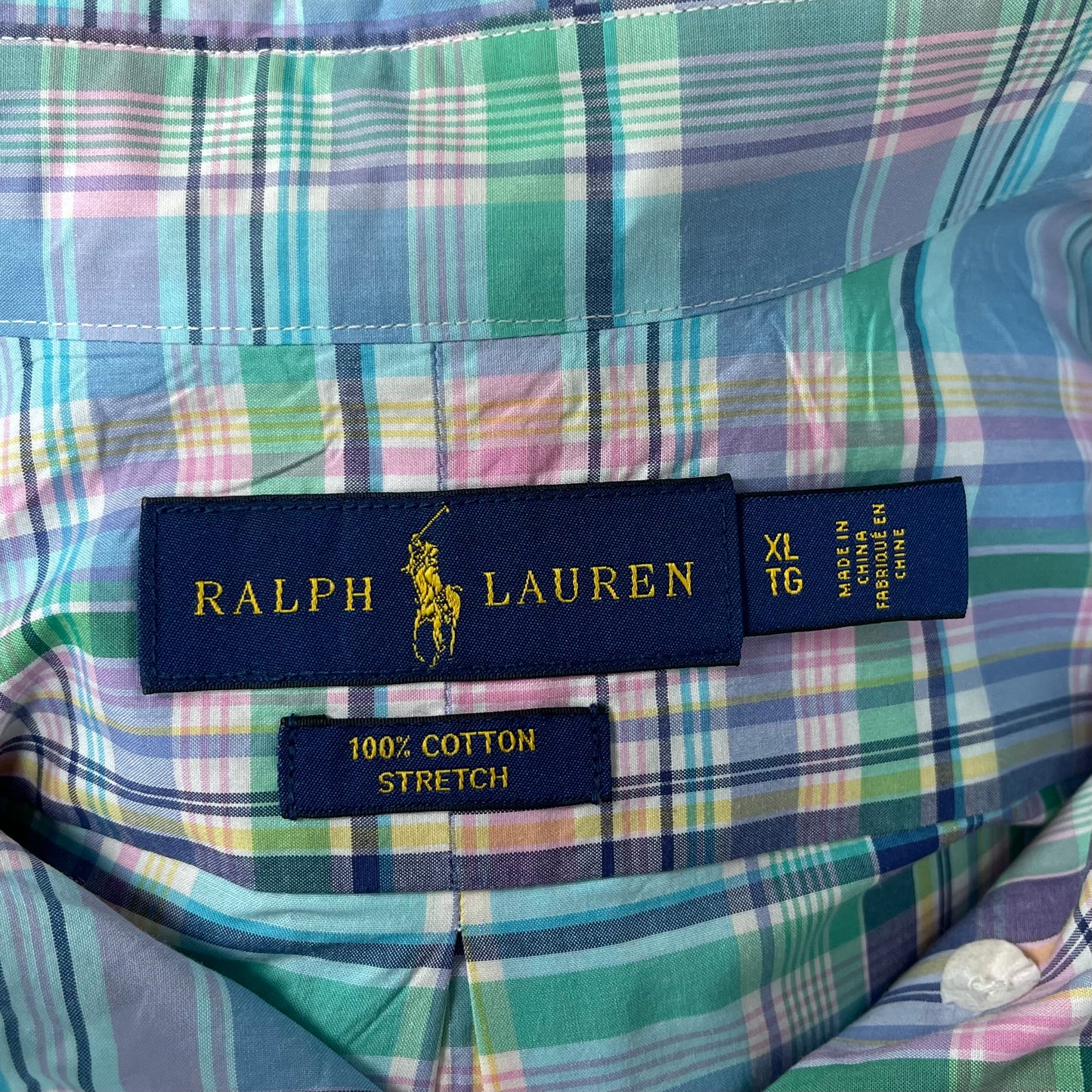 Camisa Polo Ralph Lauren 🏇🏼 con patron de cuadros rosado, verde y celeste Talla XL Entalle Regular